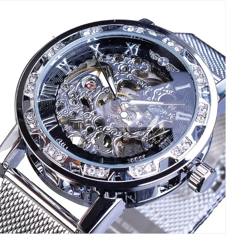 Men's Semi-Automatic Diamond-Embedded Mechanical Watch