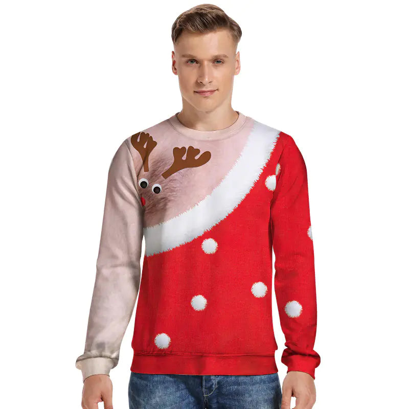 Men's 3D Christmas Reindeer Digital Print Hoodie