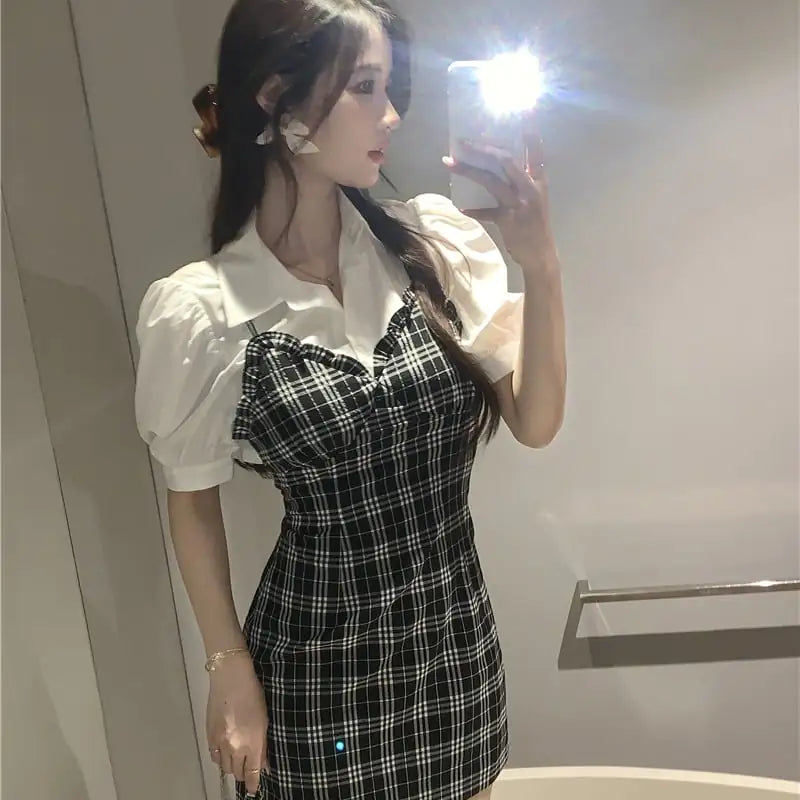 Plaid Waist Slim Bag Hip Short Skirt