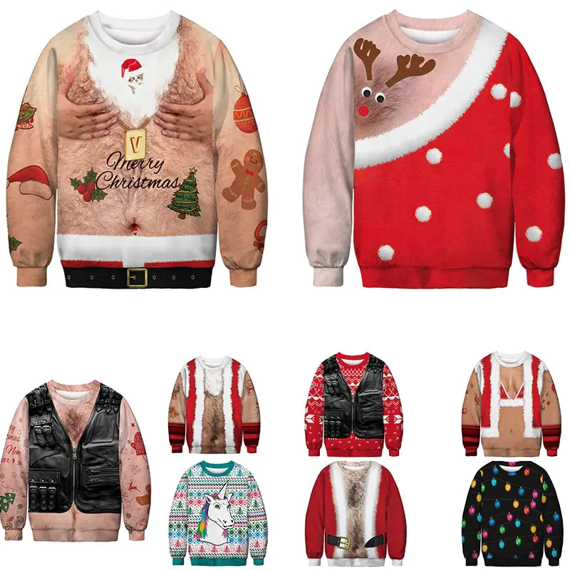 Men's 3D Christmas Reindeer Digital Print Hoodie