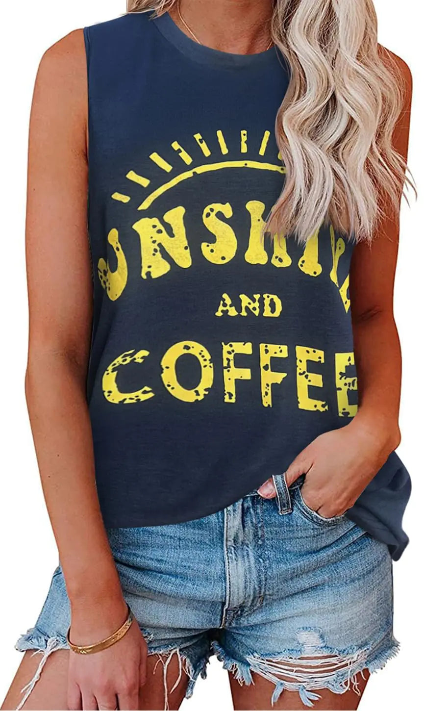 My Sky Women Summer Tanks Tops Sleeveless Casual Tshirt Loose Tunic Blouse (Navy Sunshine 2XL)