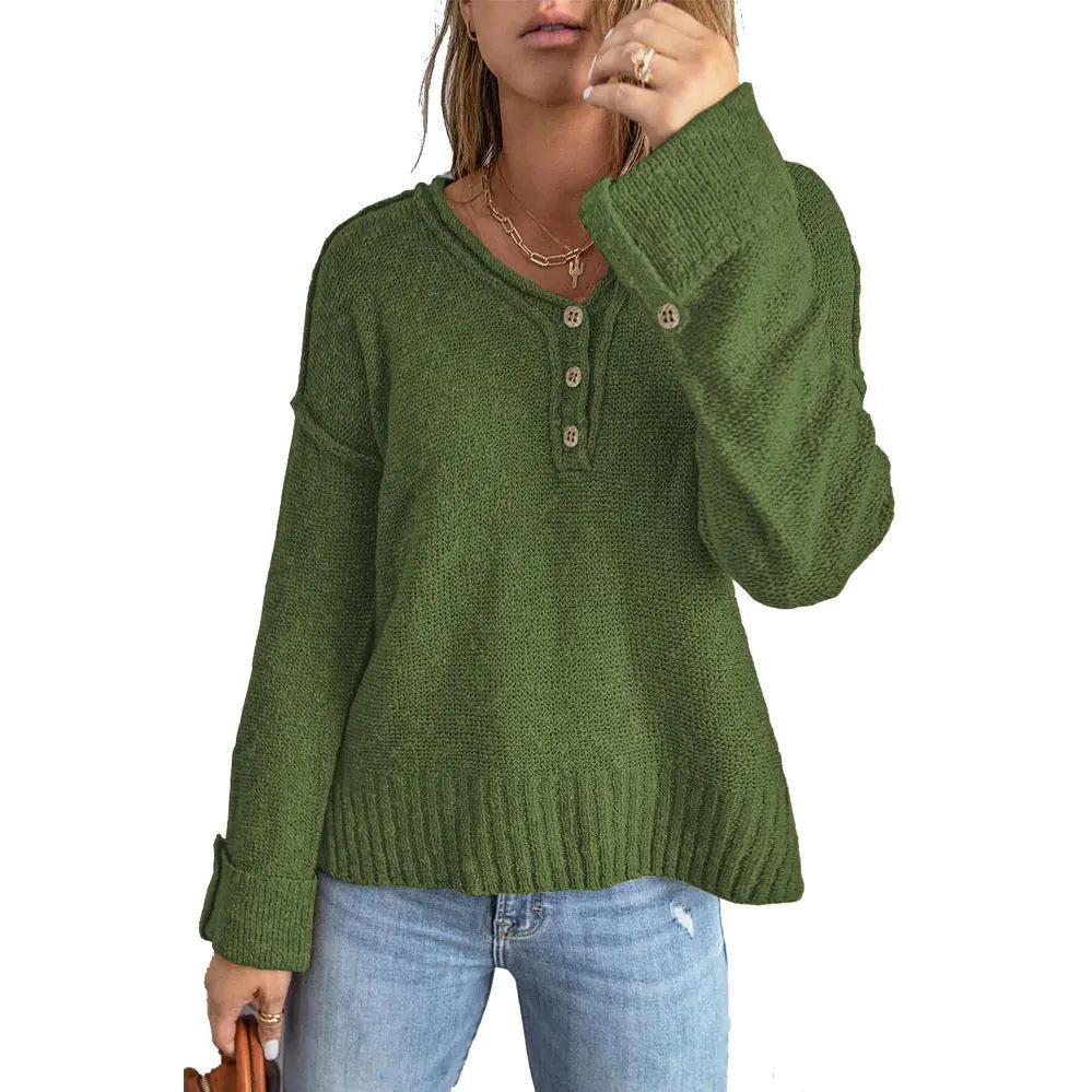 Loose Button Knitted Sweater for Women's Fashion