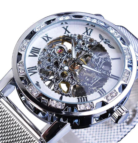 Men's Semi-Automatic Diamond-Embedded Mechanical Watch