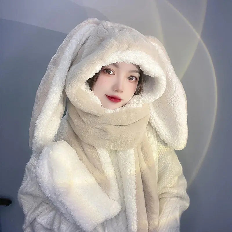 Sweet Cute Rabbit Ear Plush Winter Scarf Hat Glove Set