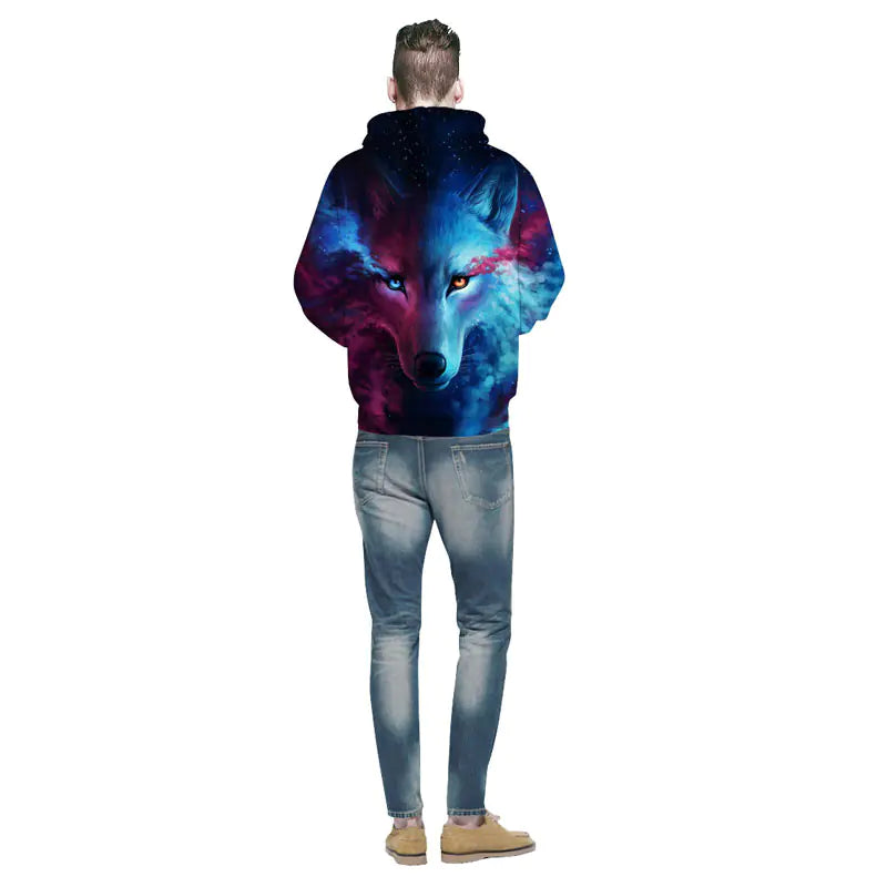 Wolf Hoodie, Couple Hoodie, Blue Sweatshirt