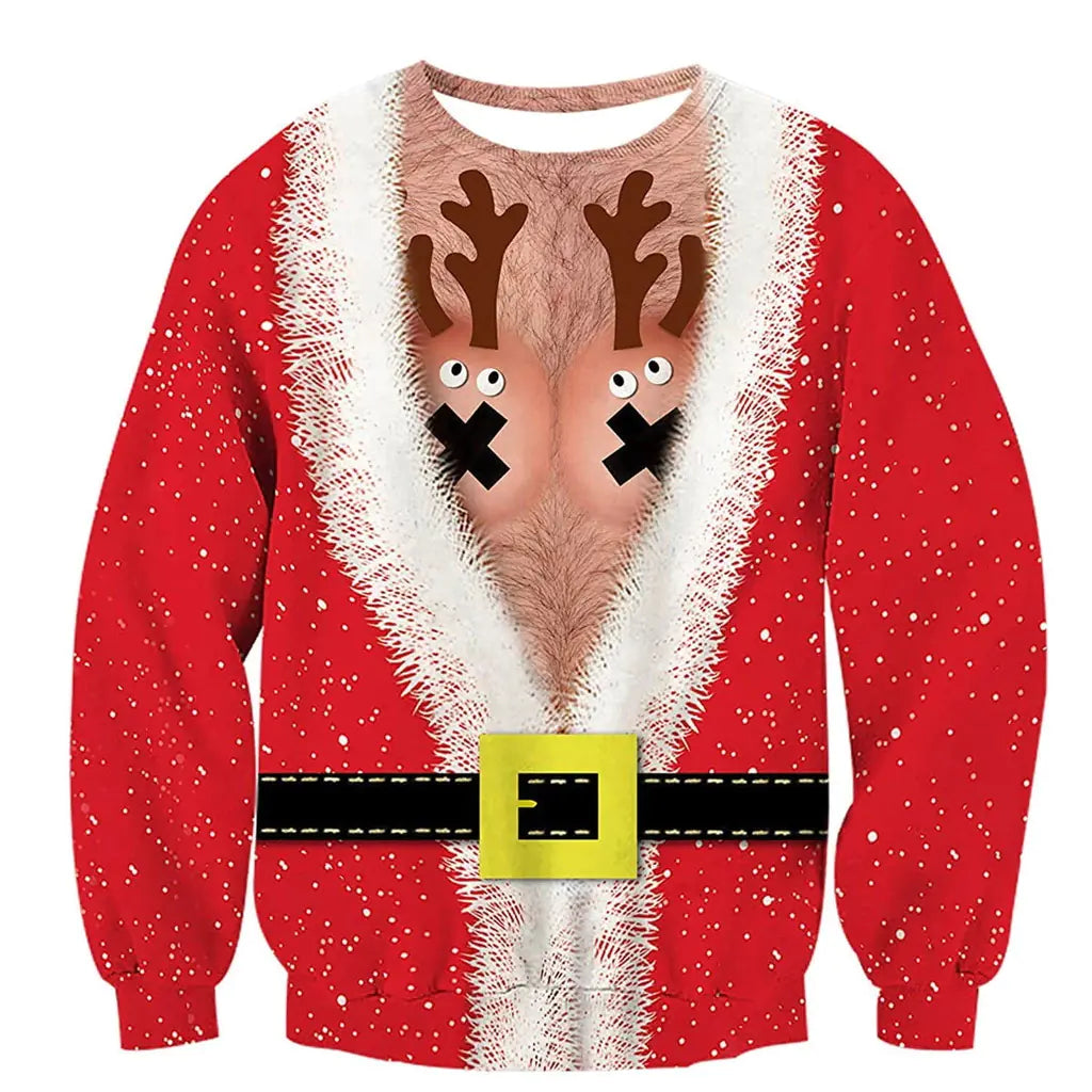 Men's 3D Christmas Reindeer Digital Print Hoodie