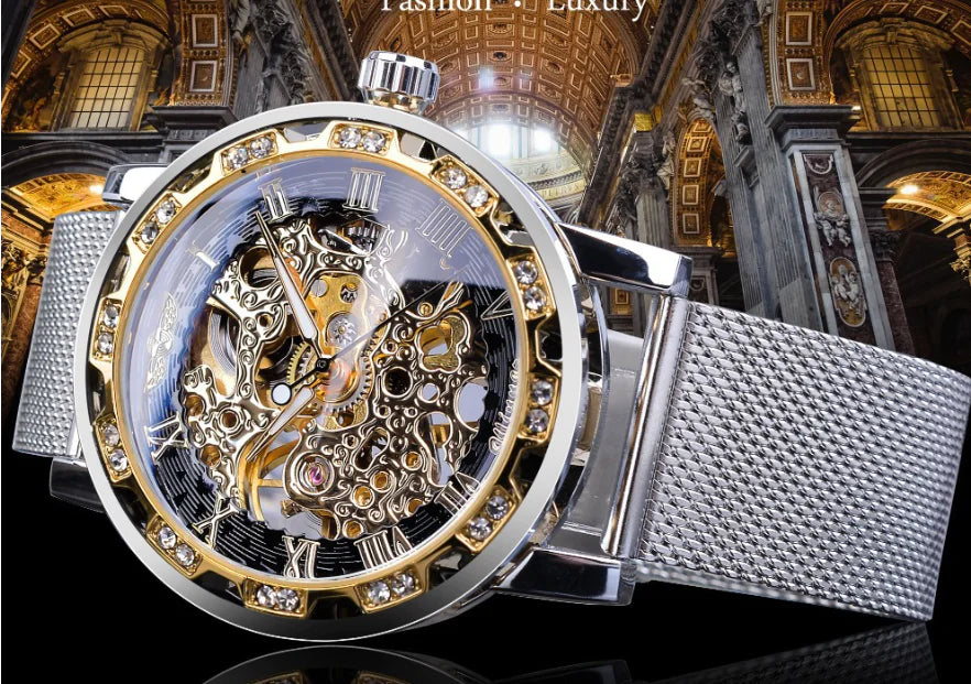 Men's Semi-Automatic Diamond-Embedded Mechanical Watch