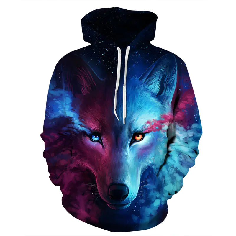 Wolf Hoodie, Couple Hoodie, Blue Sweatshirt
