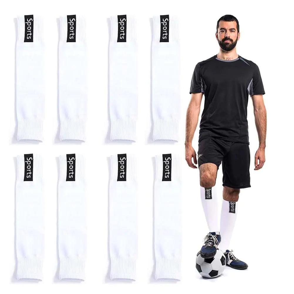 Ukontagood 4 Pairs Soccer Sleeve Socks Leg Sleeves for Soccer Socks Shin Guard Sleeves Pre cut Soccer Socks for Youth Adults (White)