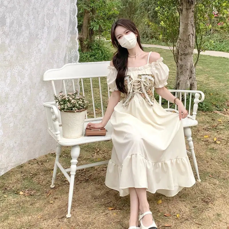 French Off Shoulder Strap Dress for Women