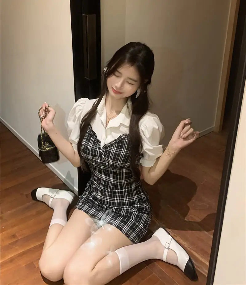 Plaid Waist Slim Bag Hip Short Skirt