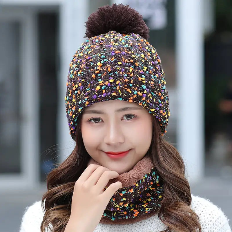 Ladies' Winter Knitted Hat and Sweet Scarf Set