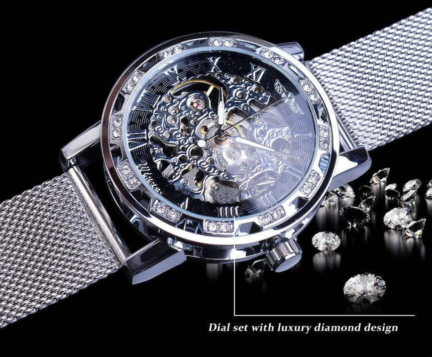 Men's Semi-Automatic Diamond-Embedded Mechanical Watch