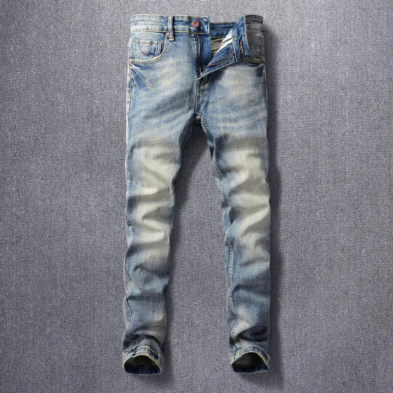 Retro Men's Jeans - Washed and Slightly Elastic