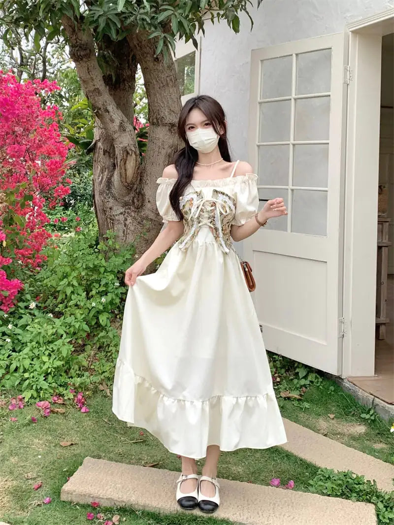 French Off Shoulder Strap Dress for Women