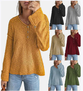 Loose Button Knitted Sweater for Women's Fashion