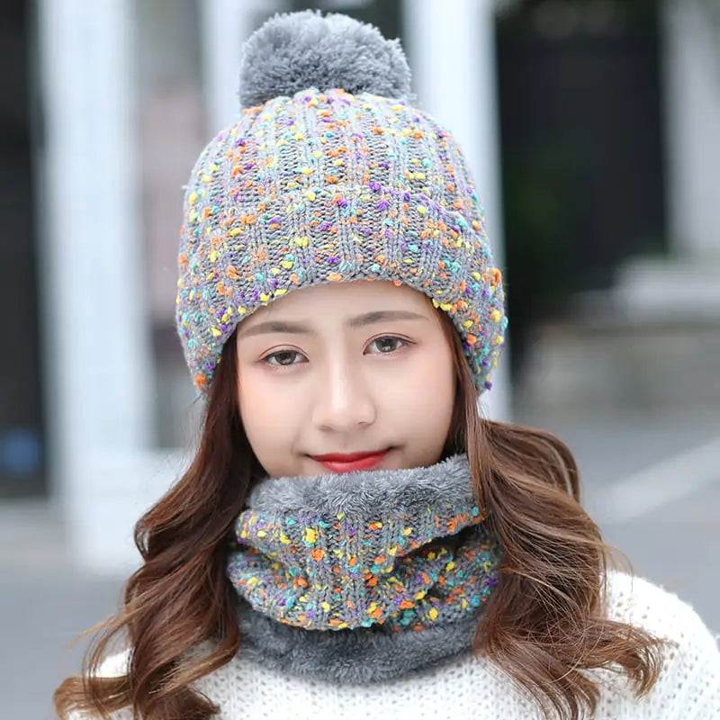 Ladies' Winter Knitted Hat and Sweet Scarf Set