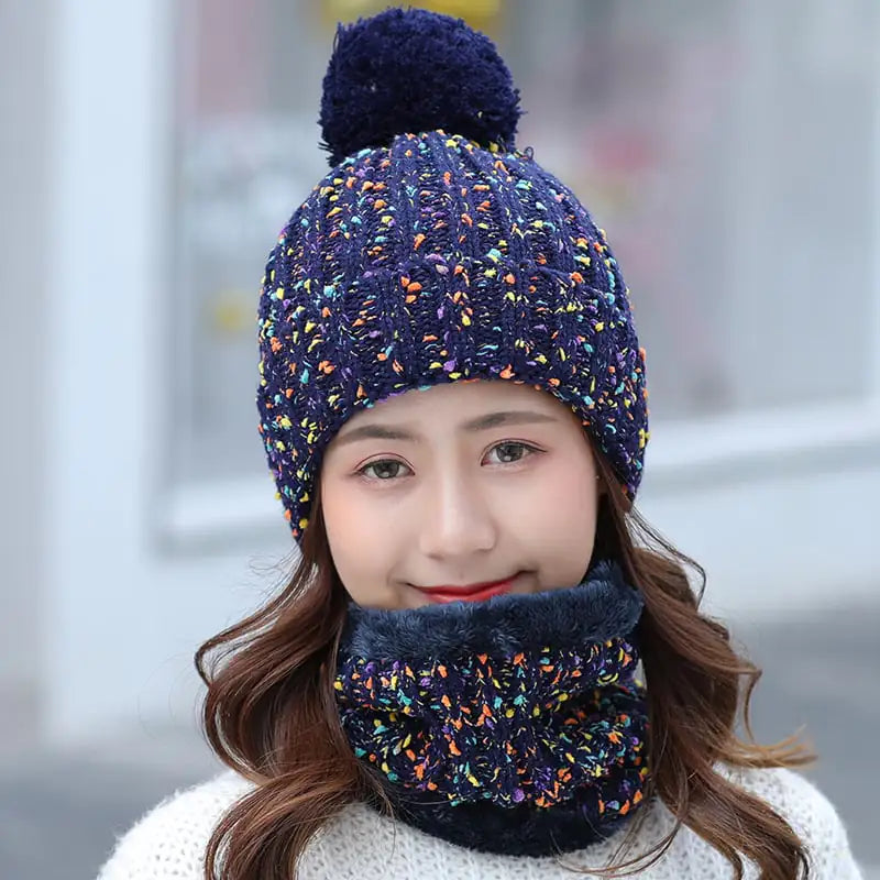 Ladies' Winter Knitted Hat and Sweet Scarf Set