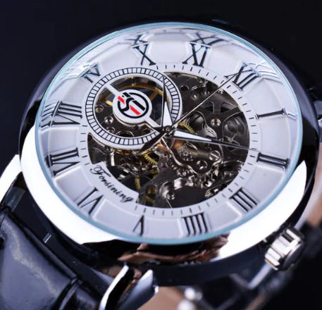 Men's Hollow Manual Mechanical Watch with Leather Strap