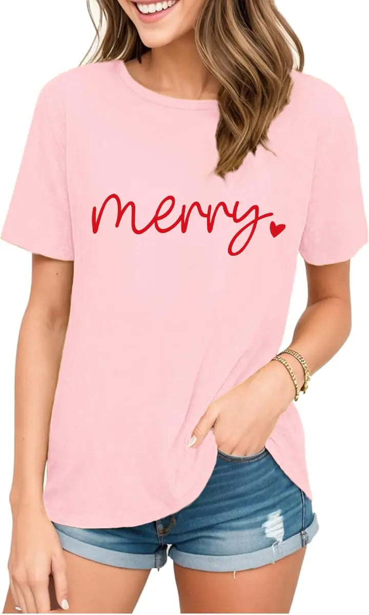 Qskall Christmas Shirts for Women: Happy Merry Tshirt Xmas Holiday Tee Shirt
