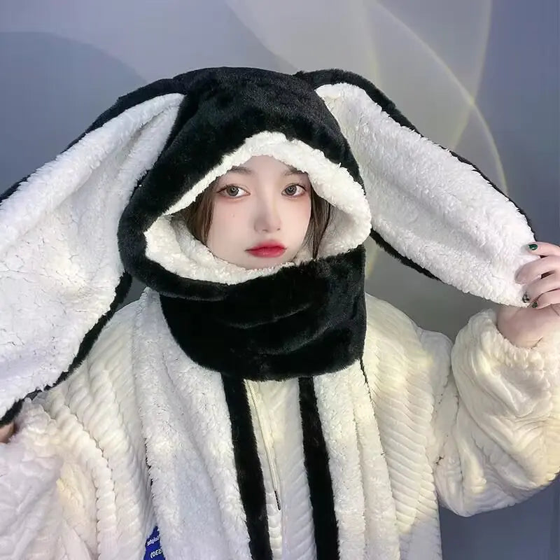 Sweet Cute Rabbit Ear Plush Winter Scarf Hat Glove Set