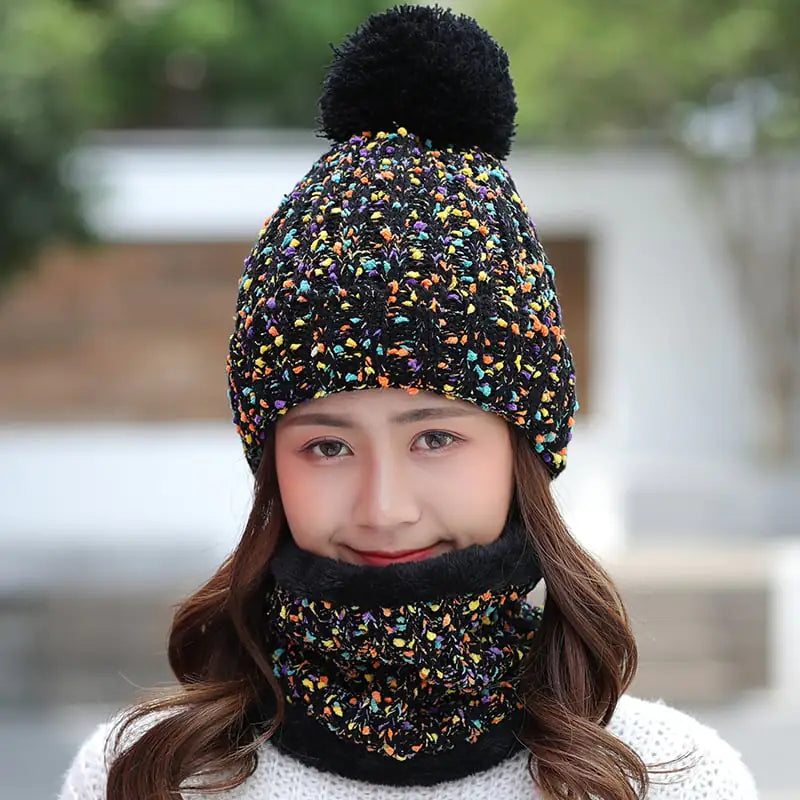 Ladies' Winter Knitted Hat and Sweet Scarf Set