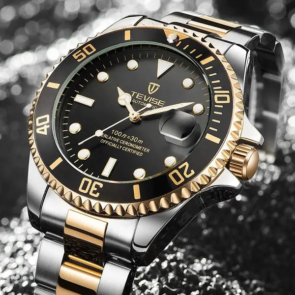 TEVISE Men's Quartz Watch with Green Dial and Calendar