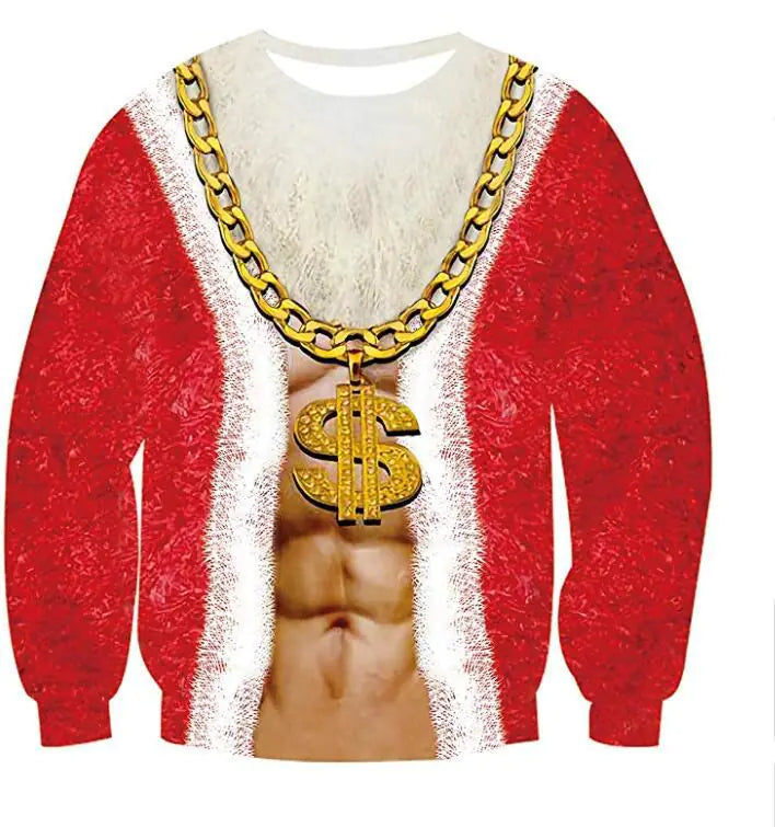 Men's 3D Christmas Reindeer Digital Print Hoodie