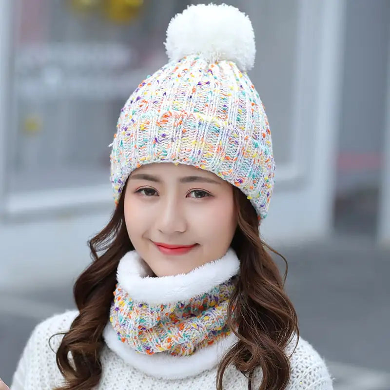 Ladies' Winter Knitted Hat and Sweet Scarf Set