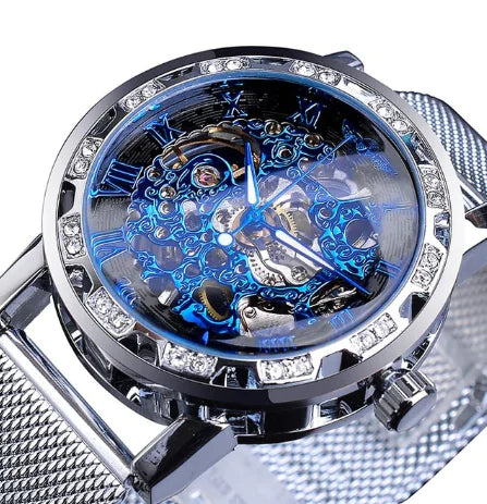 Men's Semi-Automatic Diamond-Embedded Mechanical Watch