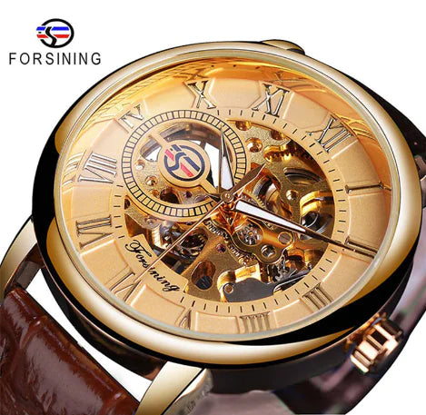 Men's Hollow Manual Mechanical Watch with Leather Strap