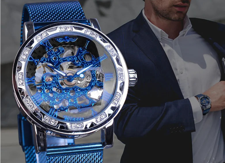 Men's Semi-Automatic Diamond-Embedded Mechanical Watch