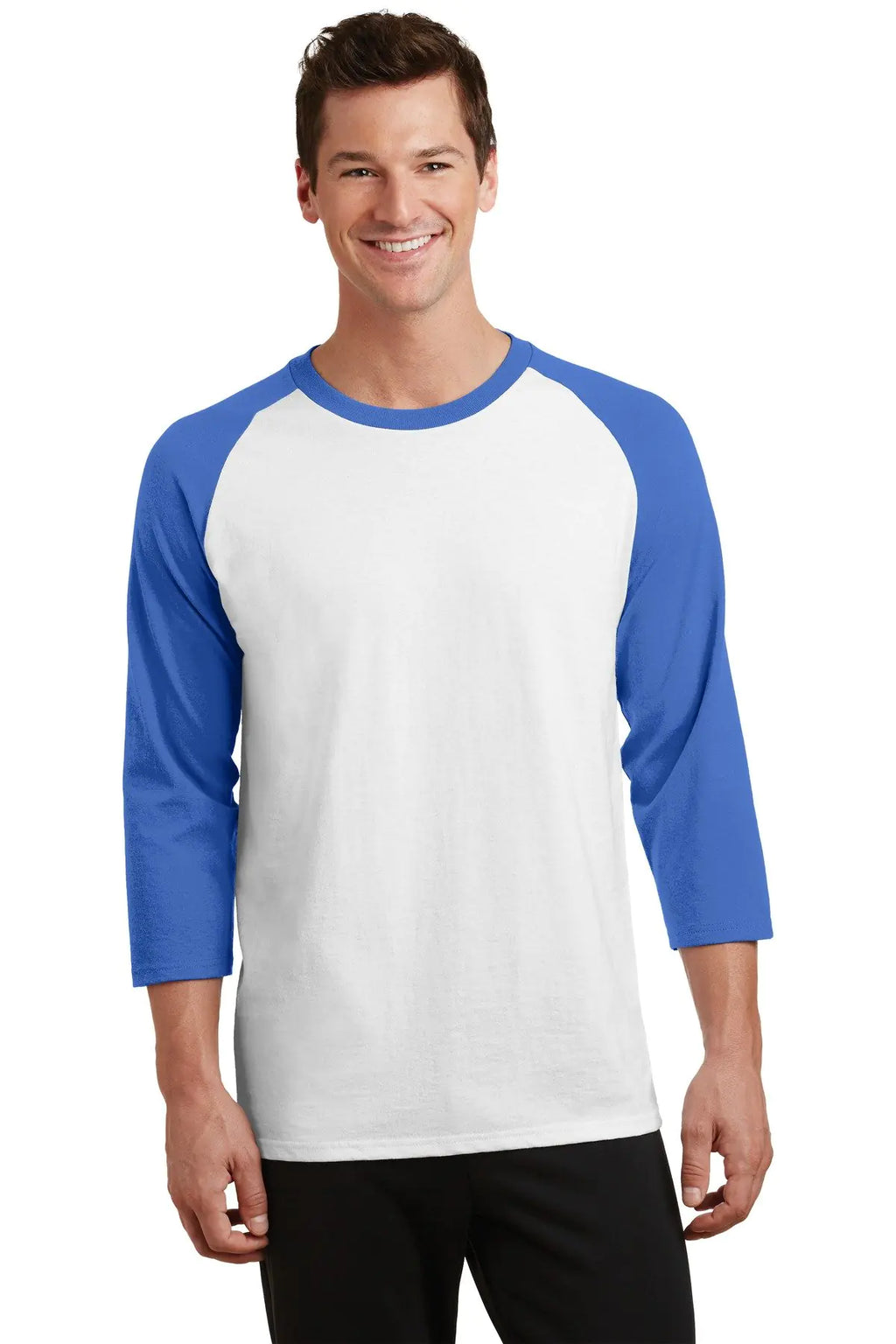 PORT AND COMPANY 50/50 Cotton/Poly 3/4 Sleeve Raglan Tshirt (PC55RS) White/Royal XL