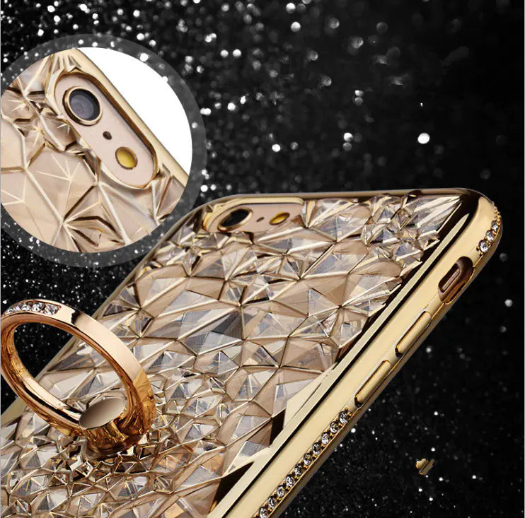 Rhinestone Ring Phone Case with Durian Flower Design