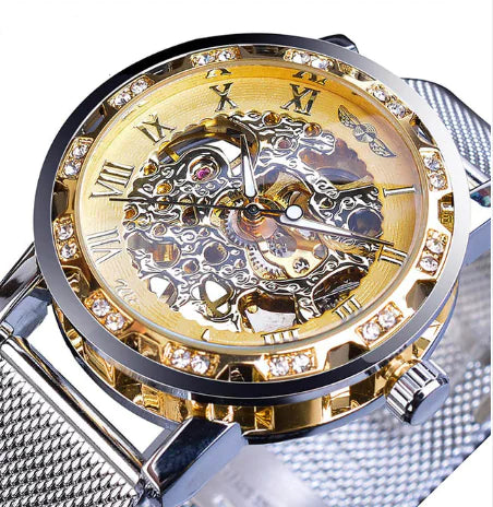 Men's Semi-Automatic Diamond-Embedded Mechanical Watch