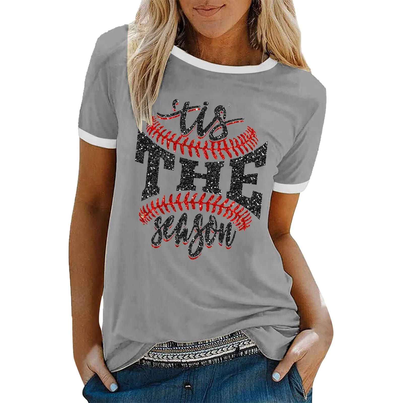 Heevina Tis The Season Baseball Mom Softball Shirt Tee Shirts for Women Tshirts Short Sleeve Tshirt 2024 Tops Summer (6-Grey X-Large)