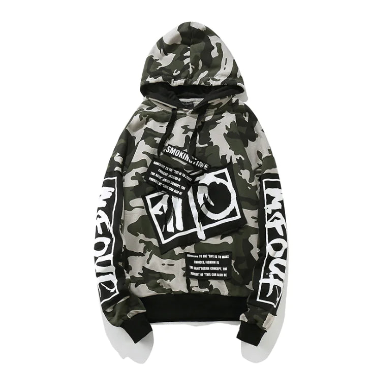 Camo Oversized Hoodie with Attached Hood for Fall