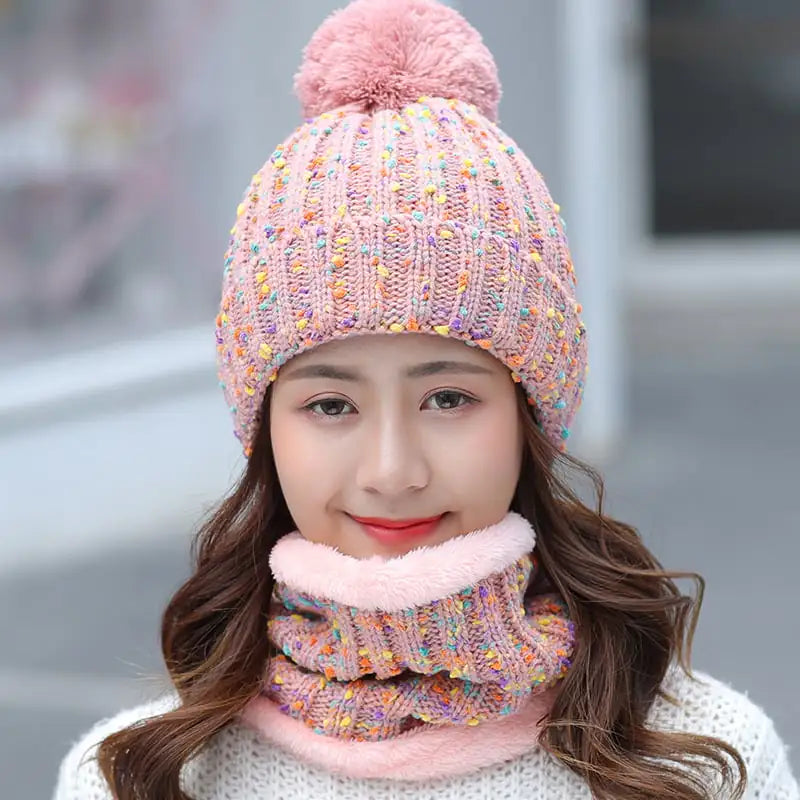 Ladies' Winter Knitted Hat and Sweet Scarf Set